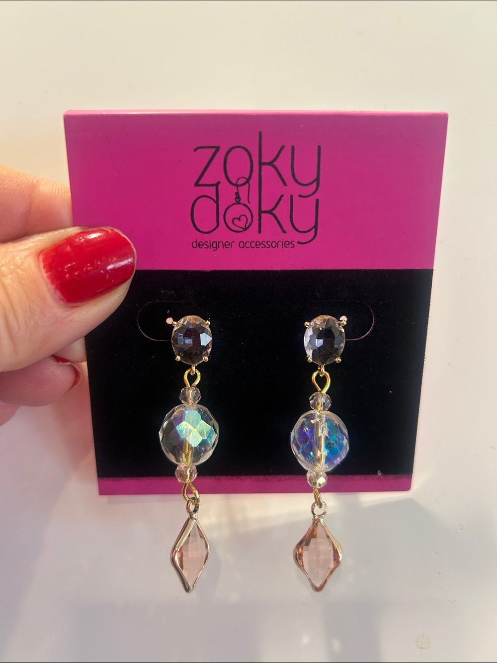 Iridescent & Blush Pink Crystal Drop Earrings-NWT